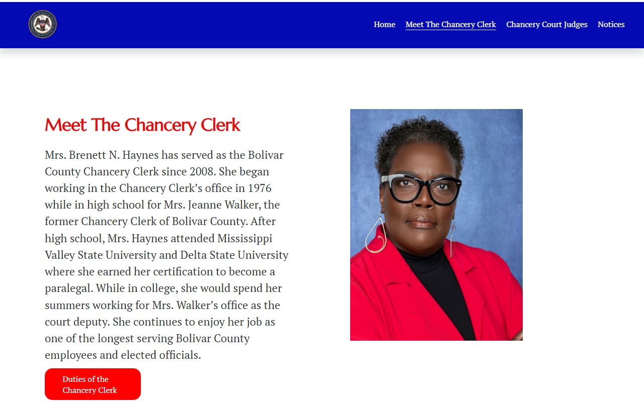 Bolivar County Chancery Clerk biography and records office