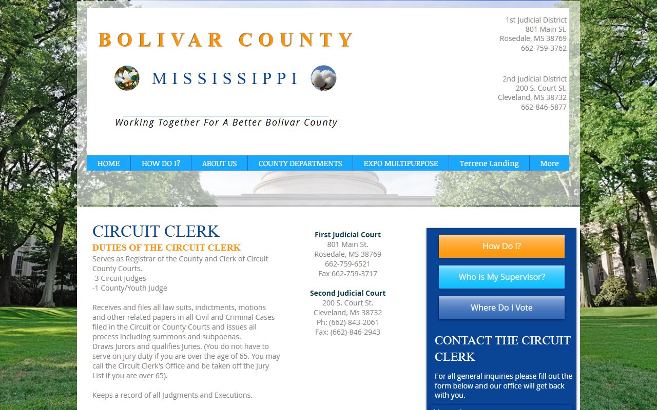 Bolivar County Circuit Clerk duties and court records contacts