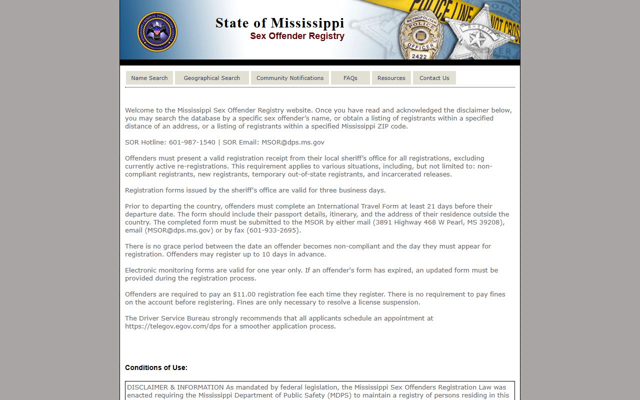 Bolivar County arrest records Mississippi sex offender registry search