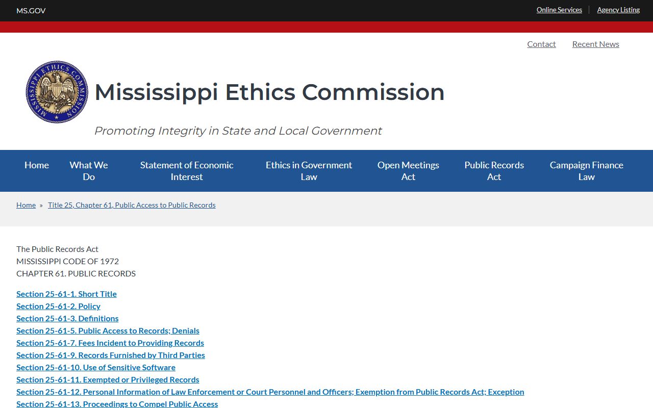 Bolivar County court records Mississippi Public Records Act overview