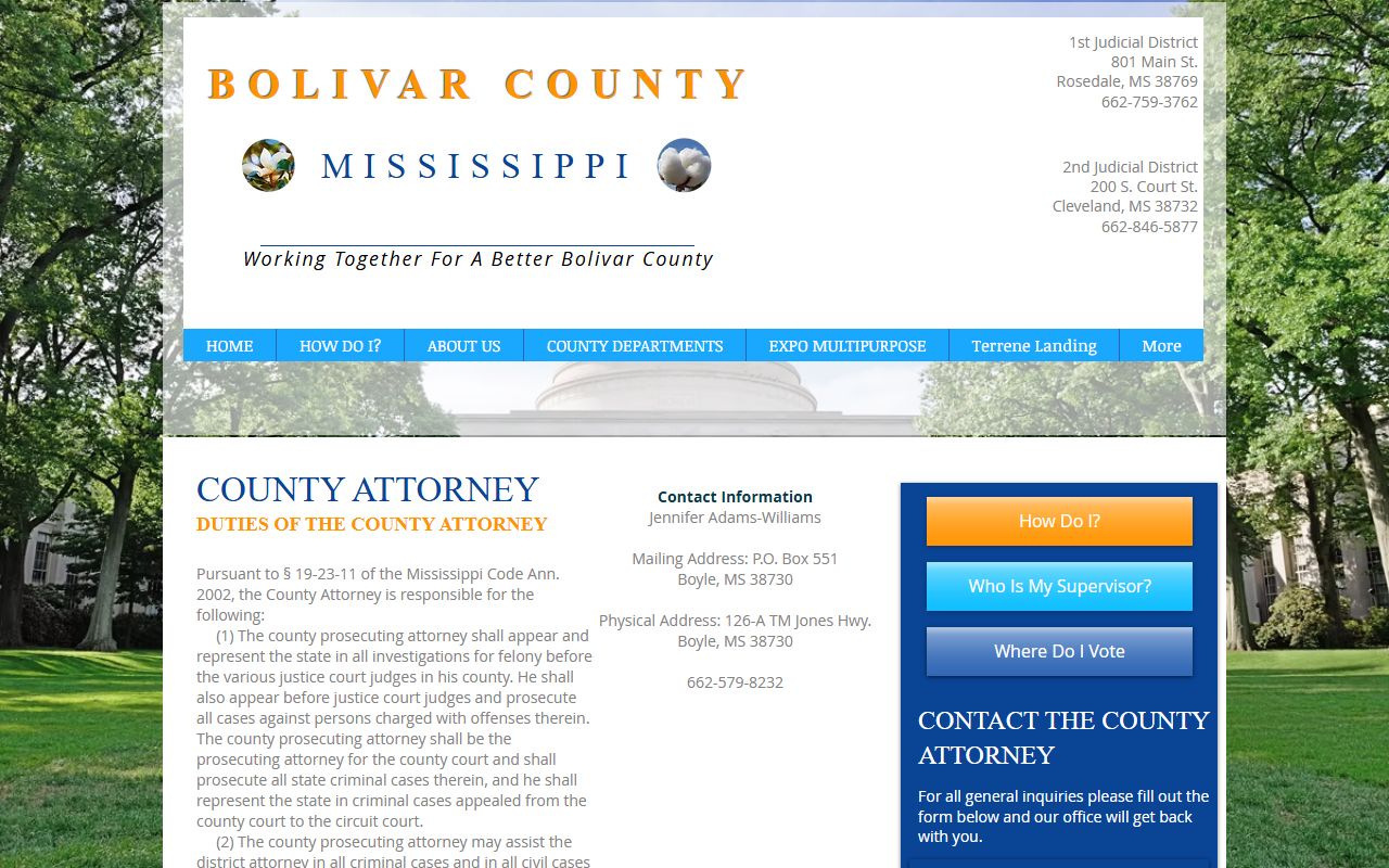 Bolivar County criminal court records County Attorney duties page