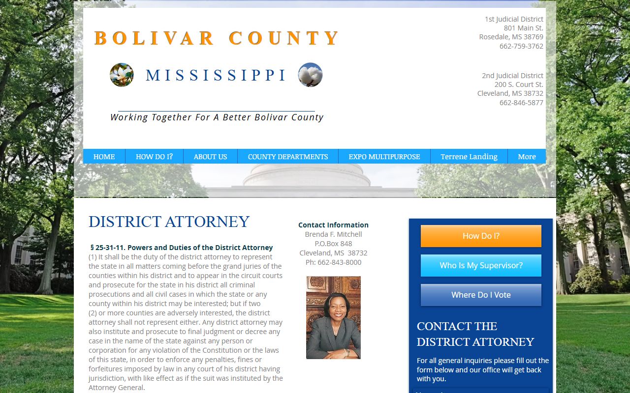 Bolivar County criminal court records District Attorney office page