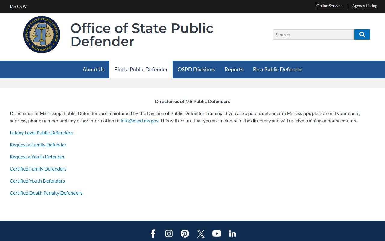 Bolivar County criminal court records public defender directory page