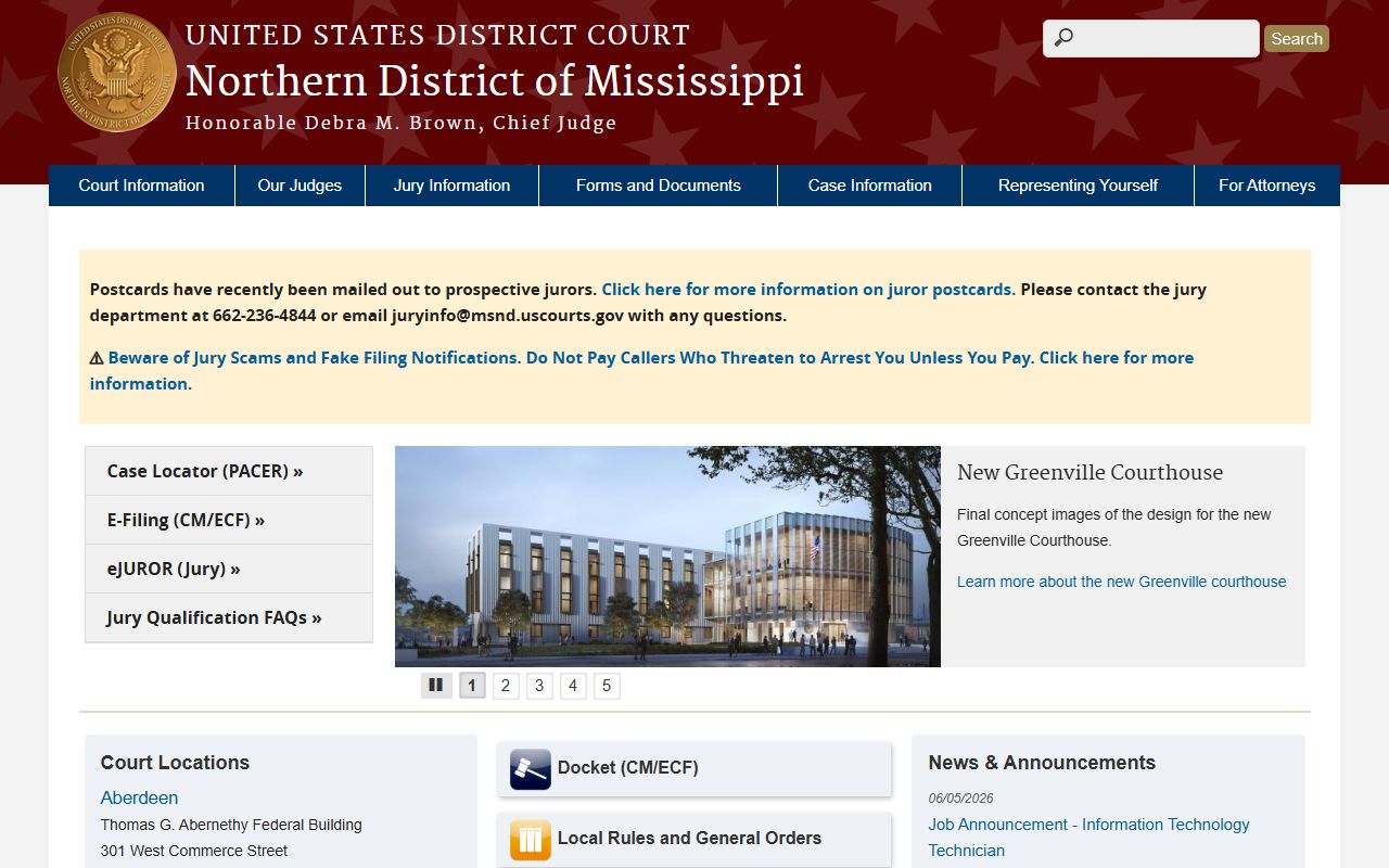 Bolivar County federal court records Northern District of Mississippi District Court