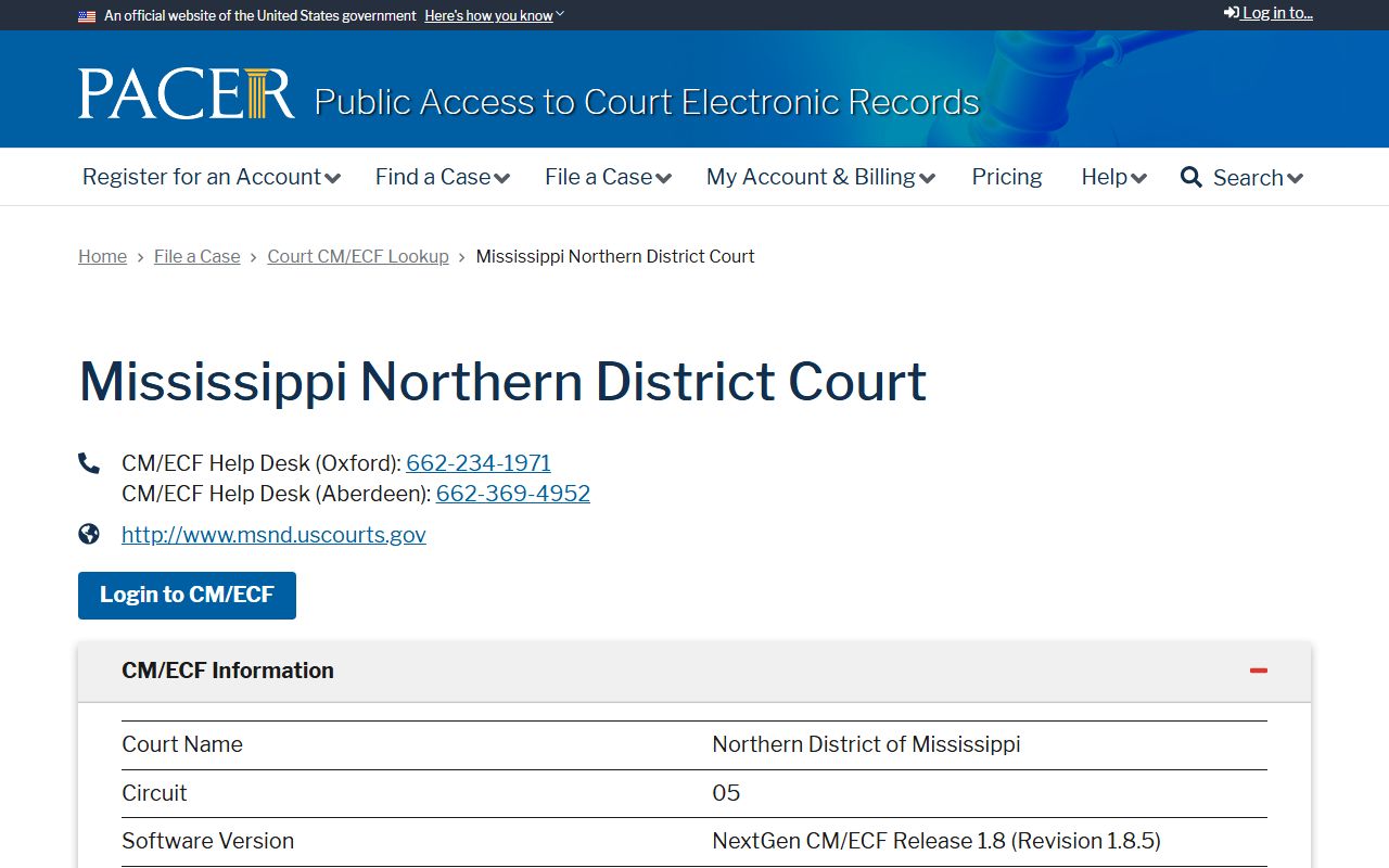 Bolivar County federal court records PACER lookup for Northern District