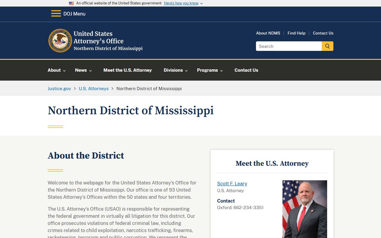 Bolivar County federal court records U.S. Attorney Northern District of Mississippi