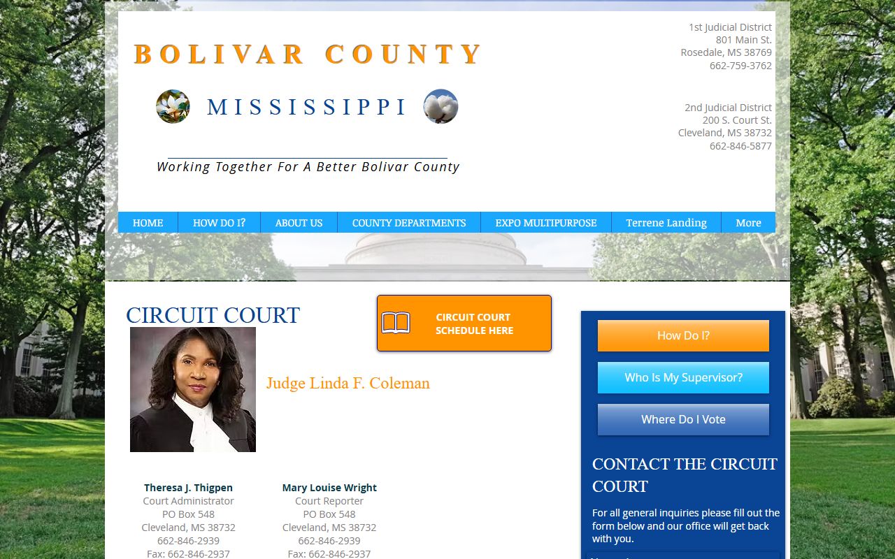 Bolivar County Circuit Court judges and court records page