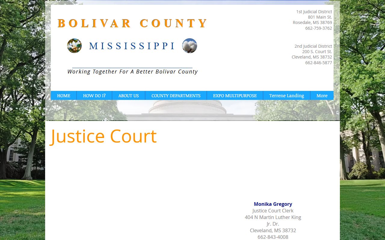 Bolivar County Justice Court records and judges page