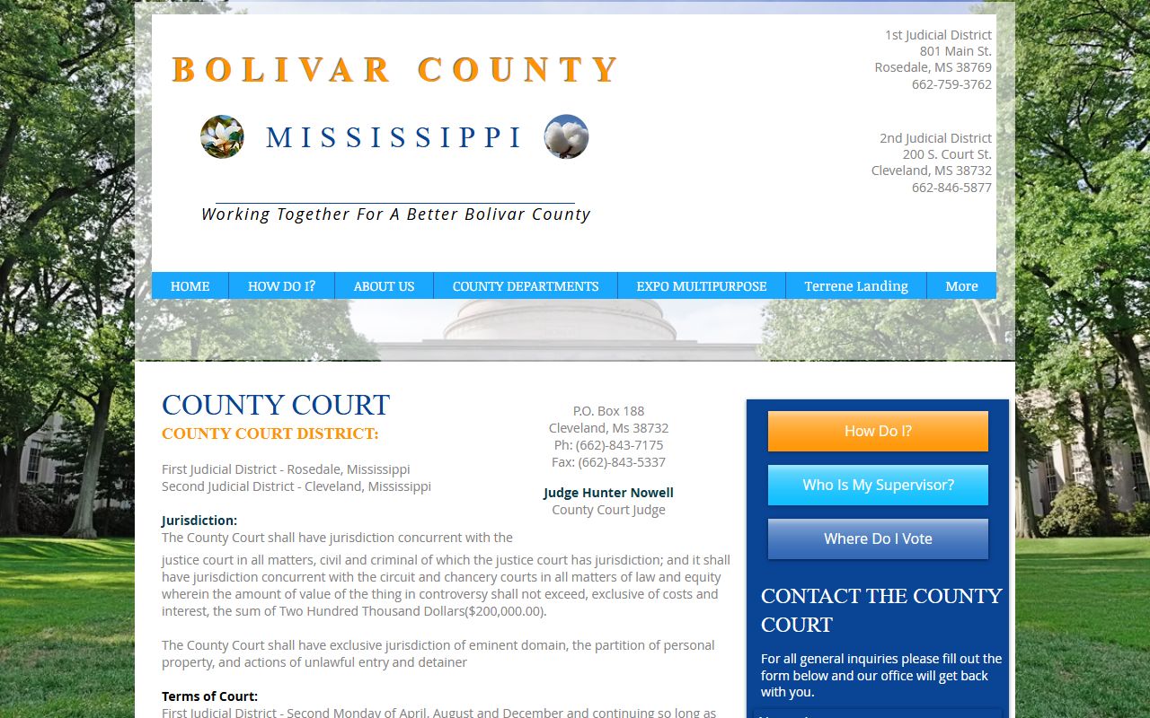 Bolivar County probate records County Court jurisdiction page