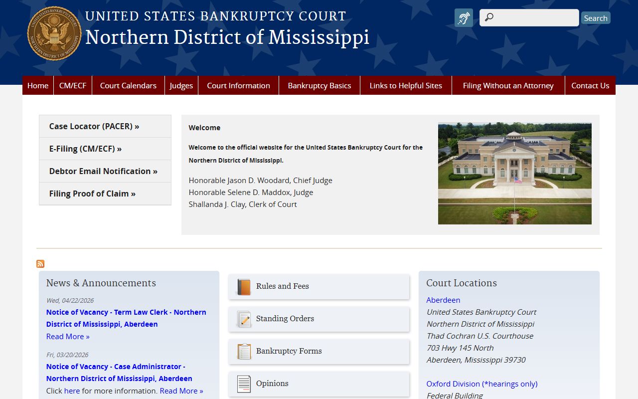 Bolivar County probate records federal bankruptcy court for the Northern District of Mississippi