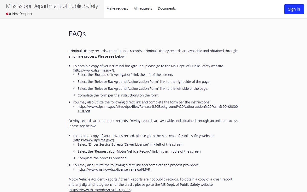 Bolivar County traffic court records and Mississippi DPS public records FAQ